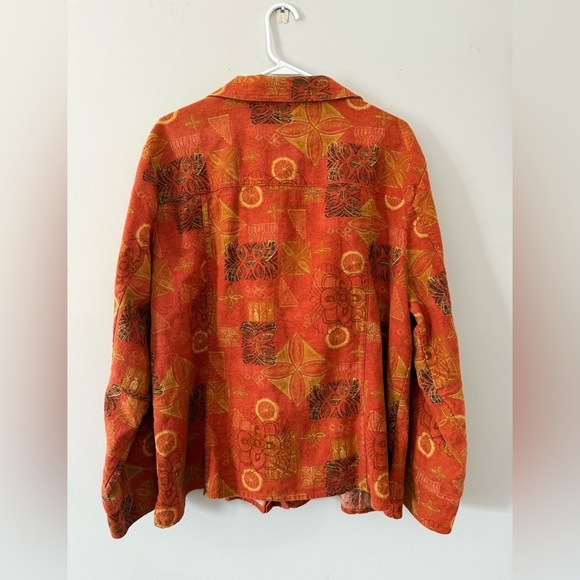 VTG Flannel Button Down Bomber Long Sleeve Top Orange Multi Color Hippie Boho 3X - Picture 9 of 10